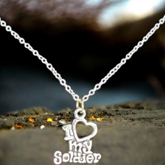 Military Soldier Silver Tone I Love My Soldier With A Heart Necklace Valentine - Picture 6 of 8